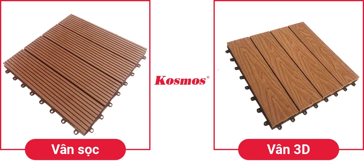 Vỉ gỗ nhựa Kosmos có mặt vân 3D và vân sọc.