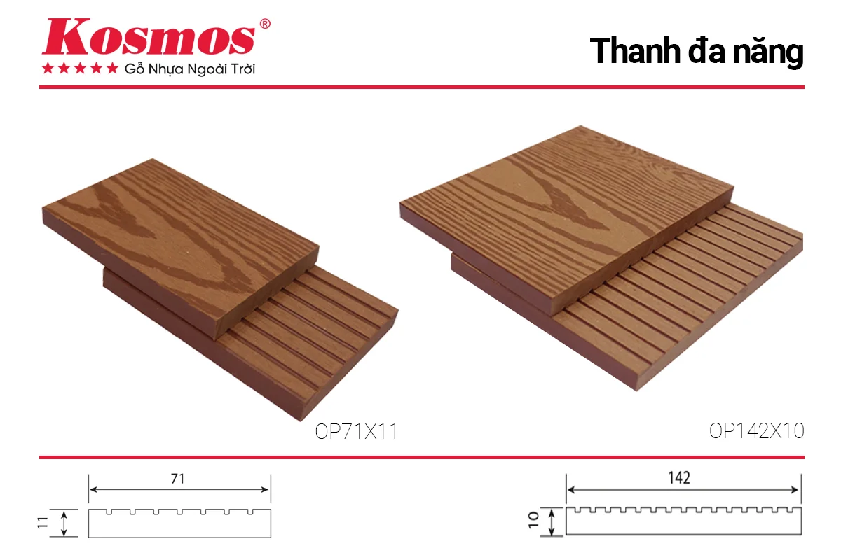 Thanh đa năng gỗ nhựa Kosmos có 2 kích cỡ.
